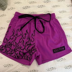 MUAY THAI FLAME SHORTS (MID THIGH CUT) - PURPLE / BLACK